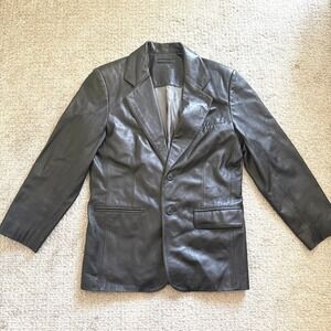 Roundtree Yorke Mens Black Genuine Lambskin Leather Blazer Jacket Medium Minimal